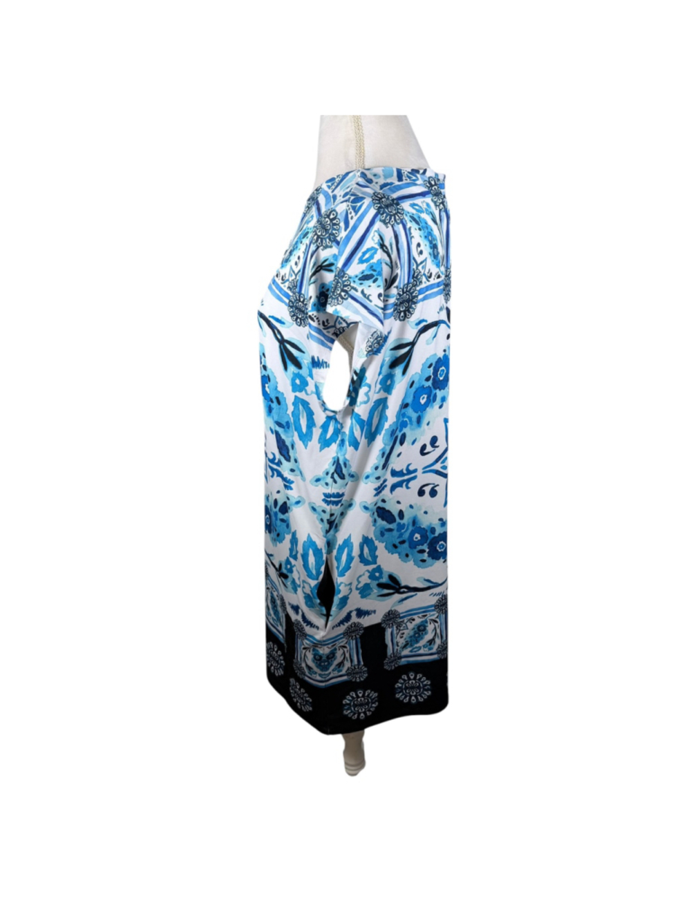 Mely New York Blue White Tile Print Shift Dress Mediterranean Beachy Size XL - Picture 7 of 10